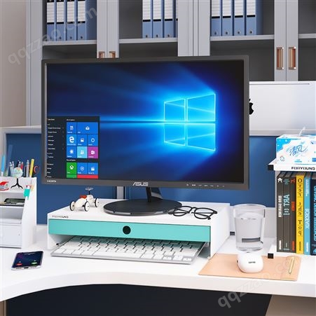 金属台式电脑显示器垫高架屏幕底座桌支架桌面式键盘收纳架带抽屉
